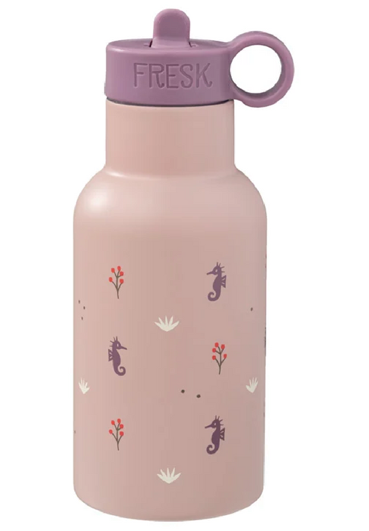 FRESK Kinder Trinkflasche 350ml mit 2 Deckeln & Reinigungsbürste seahorse pink