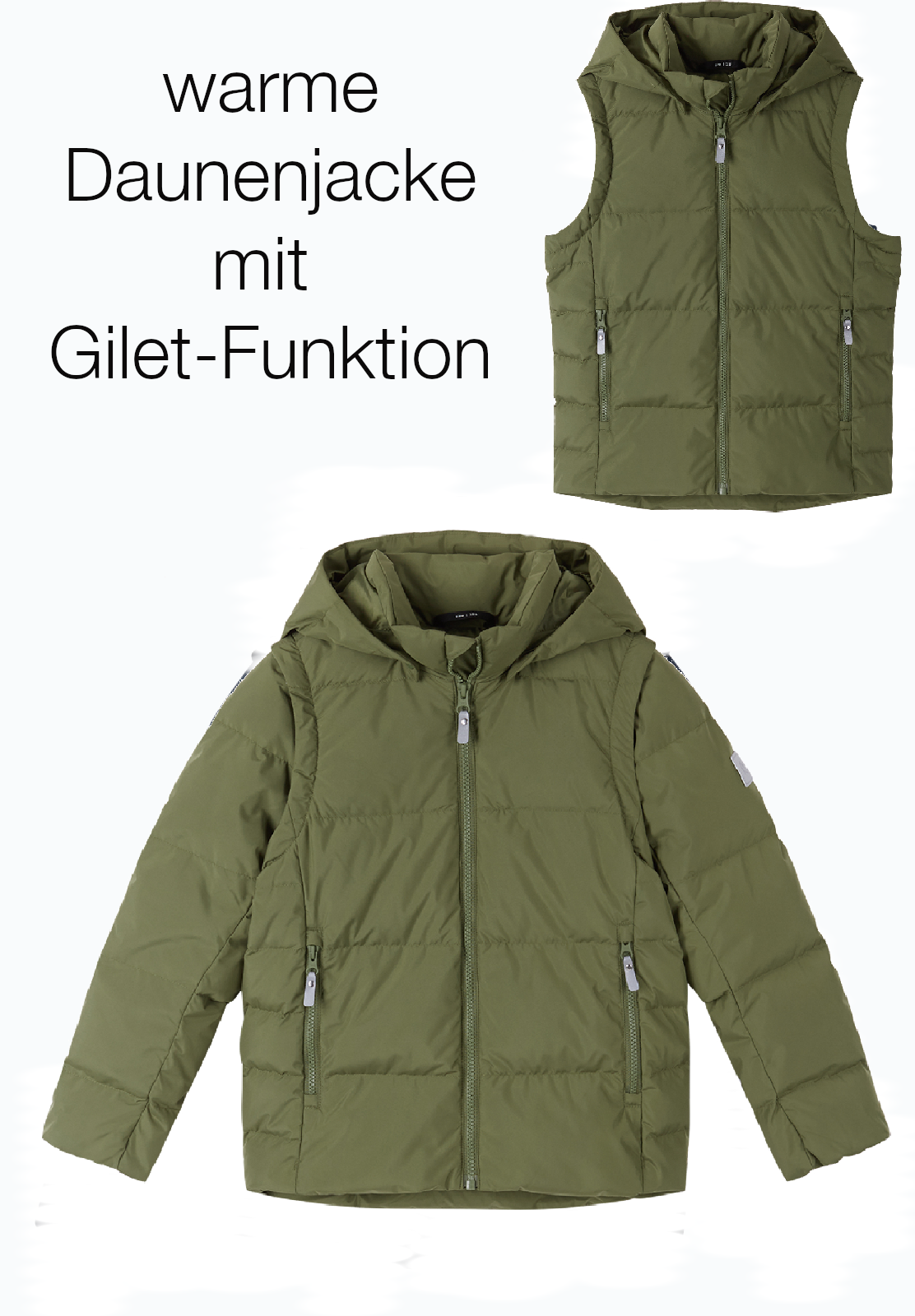 REIMA Kinder Daunen-2in1-Jacke mit Giletfunktion Porosein grün 5100030A 8930