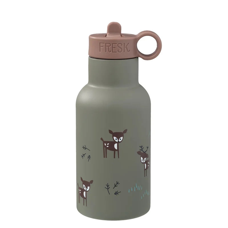 FRESK Trinkflasche 350ml mit 2 Deckeln & Reinigungsbürste deer olive