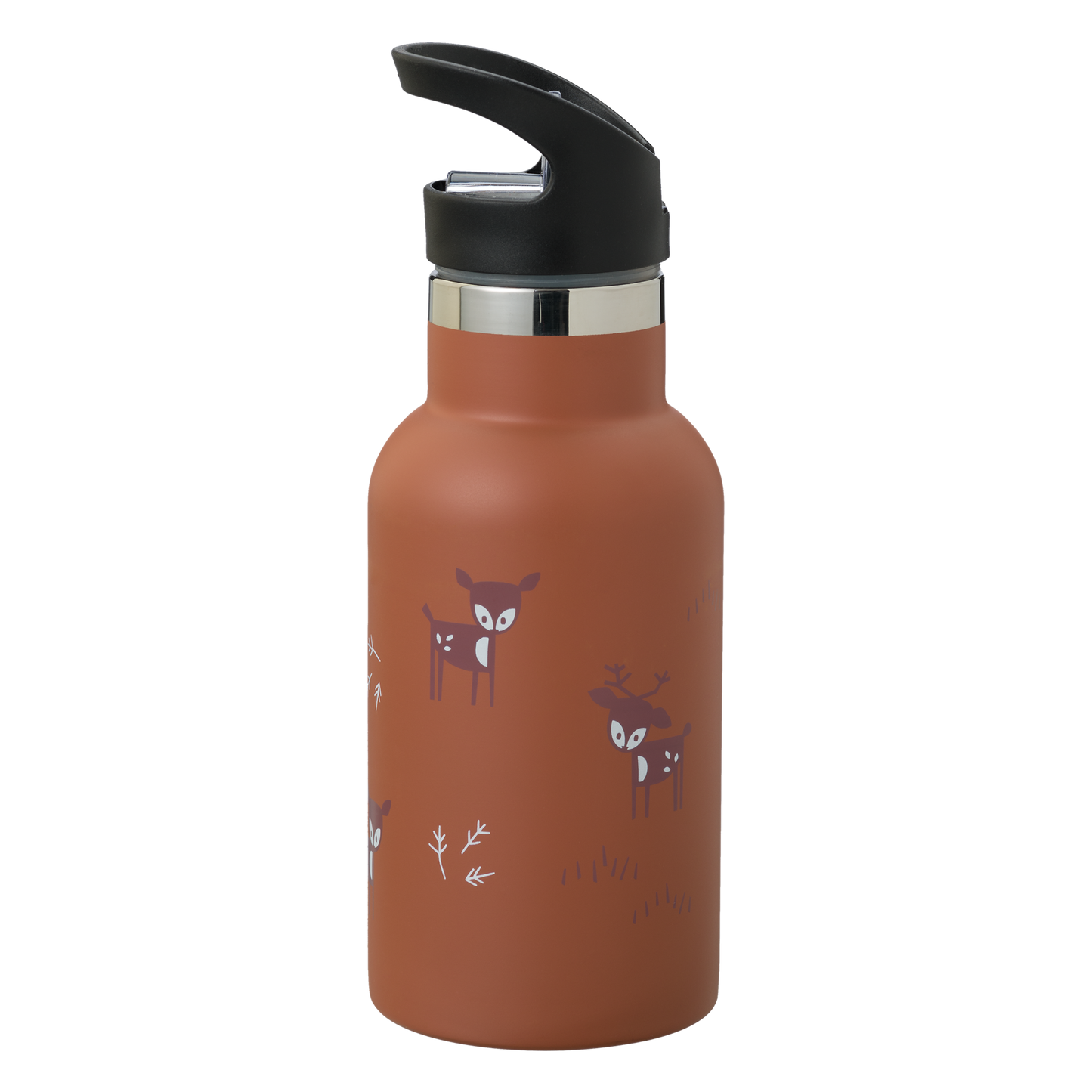 FRESK Trinkflasche 350ml mit 2 Deckeln & Reinigungsbürste Deer amber brown