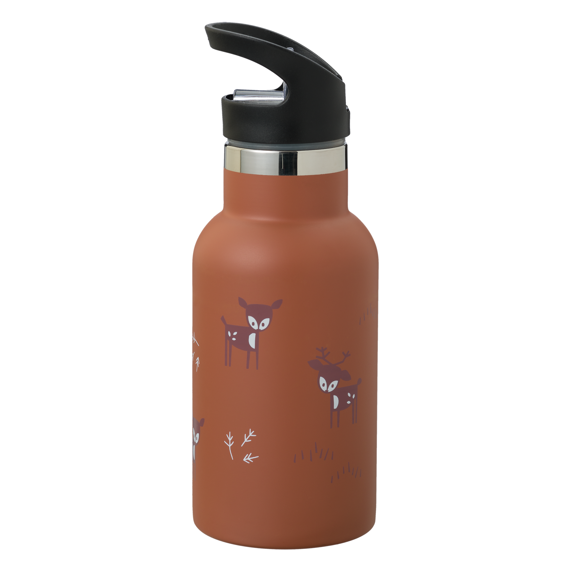 FRESK Trinkflasche 350ml mit 2 Deckeln & Reinigungsbürste Deer amber brown