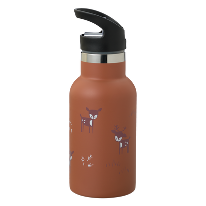 FRESK Trinkflasche 350ml mit 2 Deckeln & Reinigungsbürste Deer amber brown