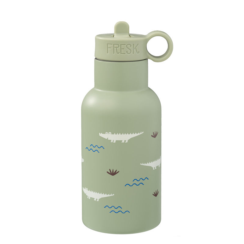 FRESK Trinkflasche 350ml mit 2 Deckeln & Reinigungsbürste crocodile