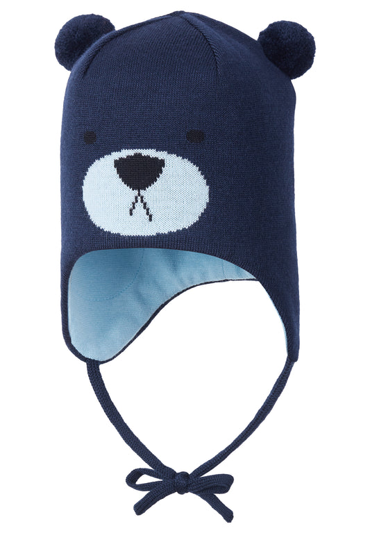 Reima Mütze mit Bändel<br> Saukkonen <br>Gr. 46 <br>innen hautfreundliche Bio-Baumwolle<br> aussen warme, wasserabweisende Merino-Wolle<br>Windstopper-Membrane im Ohrbereich